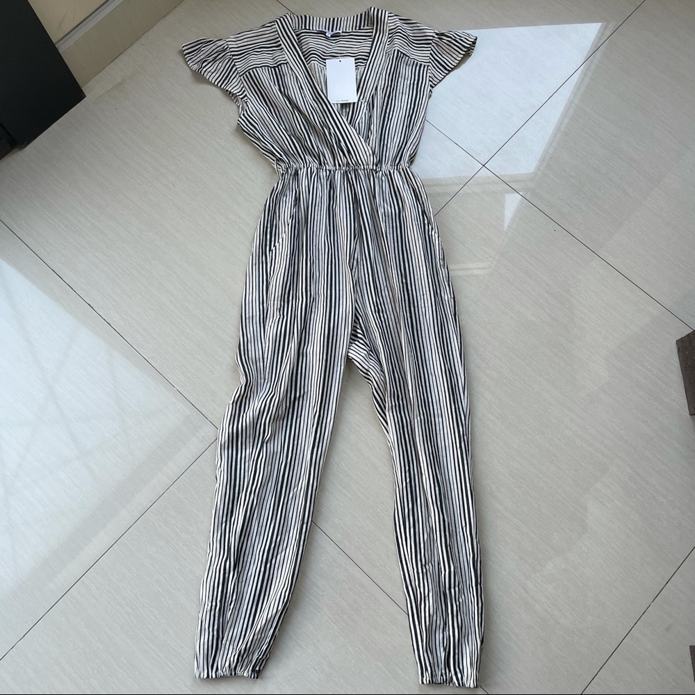 Anthropologie Black and White Striped Jumpsuit